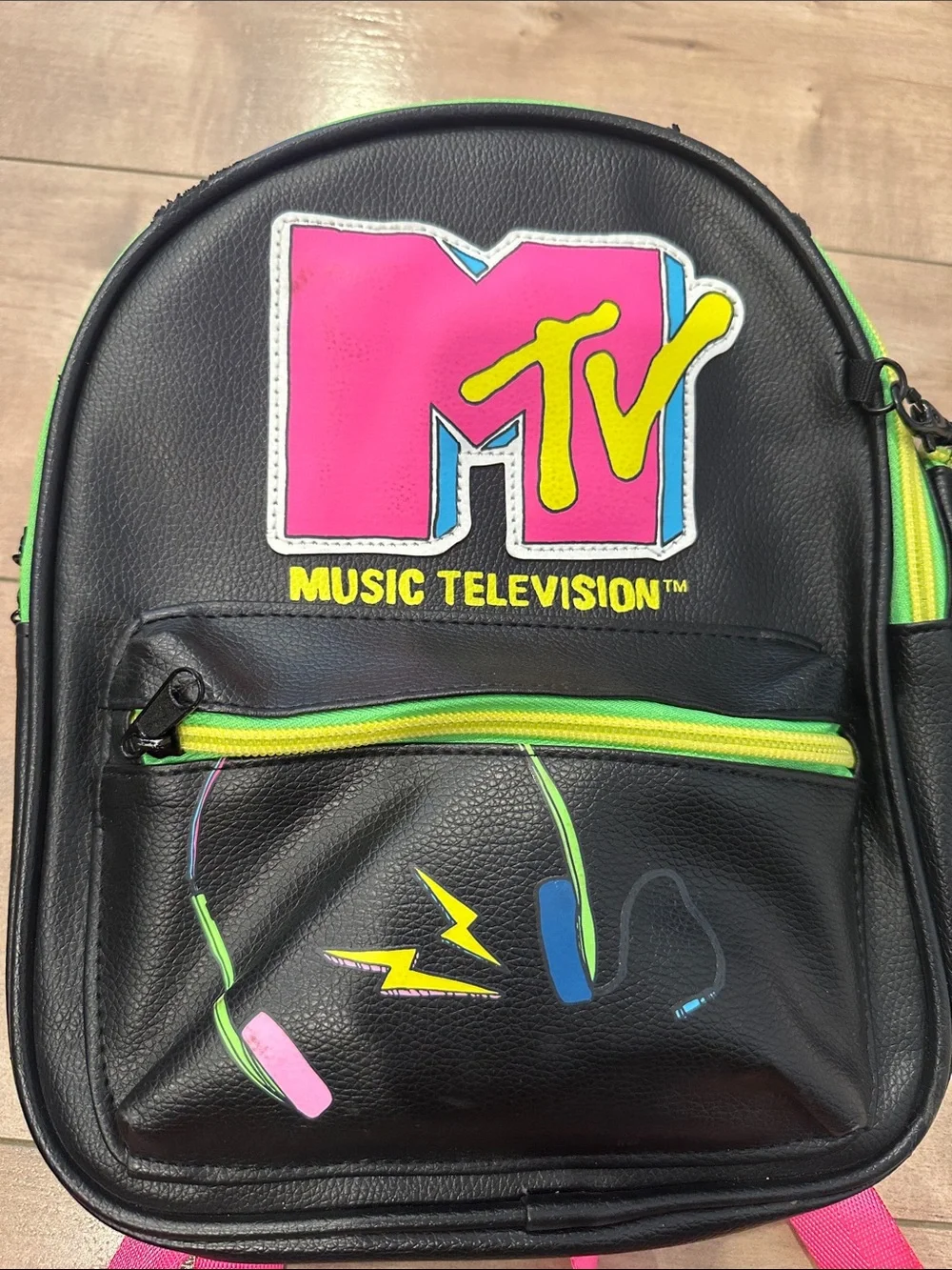 4/$25 MTV Black Mini Backpack with Pink Logo and Neon Trim